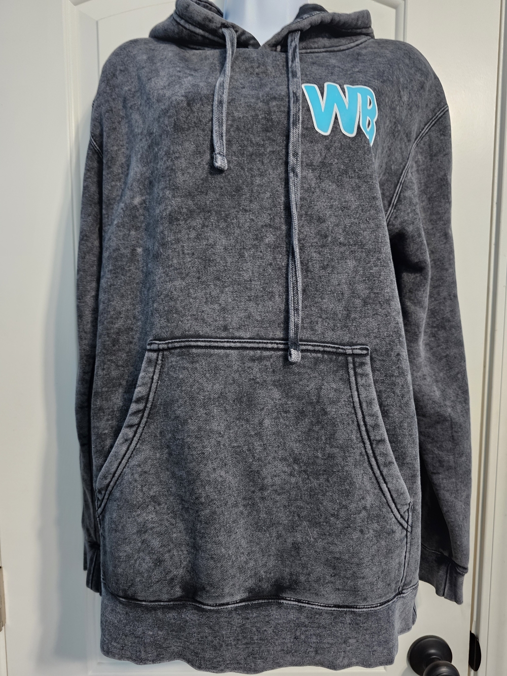 WB Branded Washed Gray V-Neck Pullover Sweater